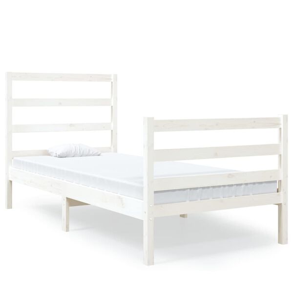 vidaXL Bed Frame without Mattress White Solid Wood Single