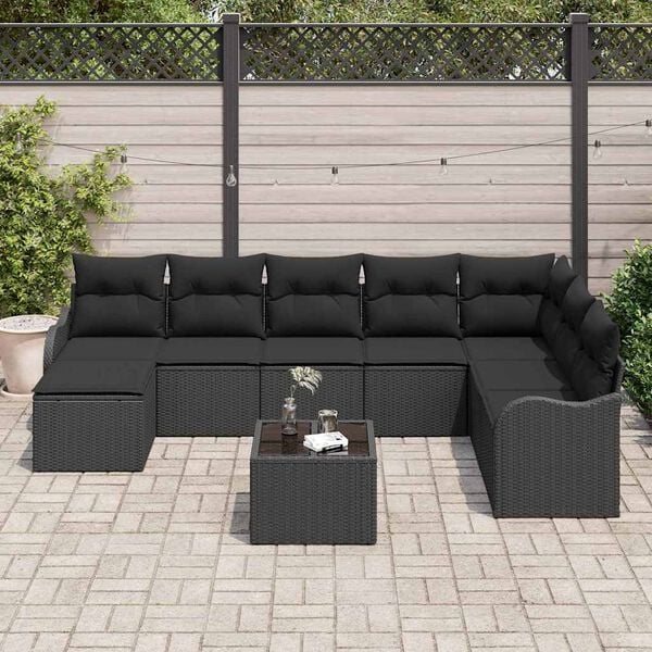 vidaXL Garden Sofa Set 9 pcs Black Poly Rattan
