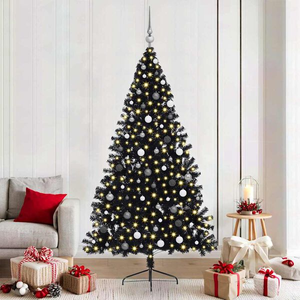 vidaXL Artificial Pre-lit Christmas Tree Black 210 cm PVC