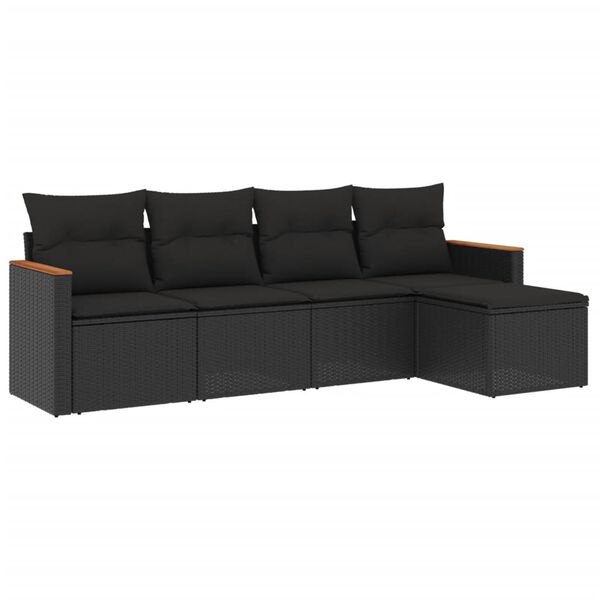 vidaXL 5 Piece Garden Sofa Set with Cushions Black Poly Rattan