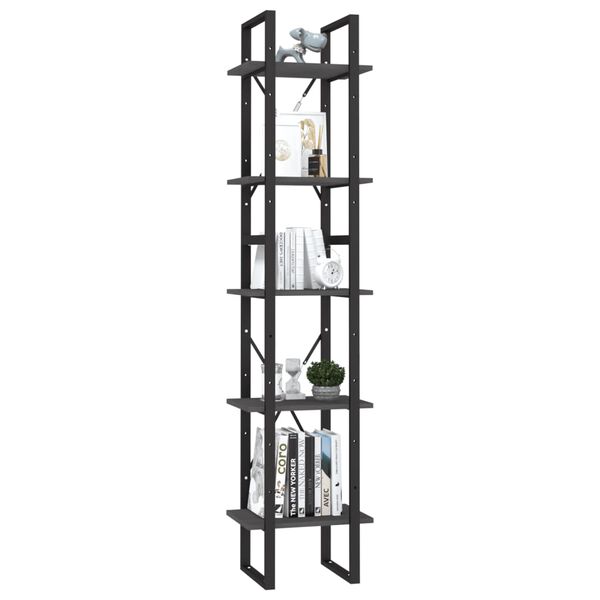 vidaXL 5-Tier Book Cabinet Grey 40x30x175 cm Pinewood