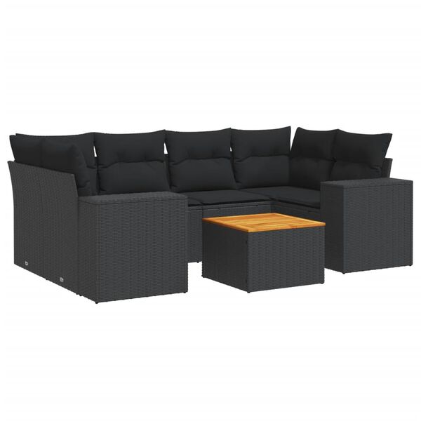 vidaXL 7 Piece Garden Sofa Set with Cushions Black Poly Rattan