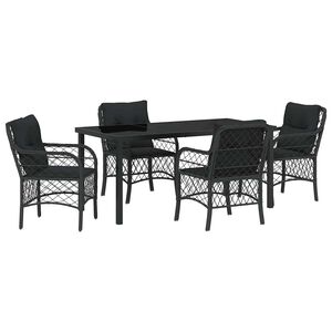 vidaXL Garden Dining Set 5 pcs Black Poly Rattan