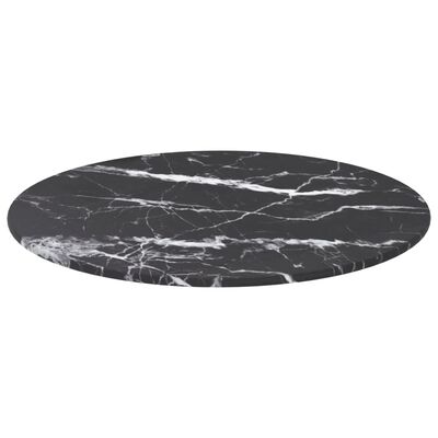 vidaXL Table Top Black Ø40x0.8 cm Tempered Glass with Marble Design