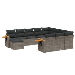 vidaXL 11 Piece Garden Sofa Set with Cushions Grey Poly Rattan