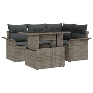 vidaXL Garden Sofa Set with Cushion 5 pcs Grey Poly rattan