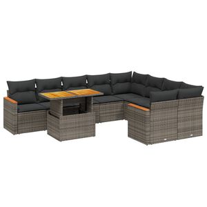 vidaXL 10 Piece Garden Sofa Set with Cushions Grey Poly Rattan