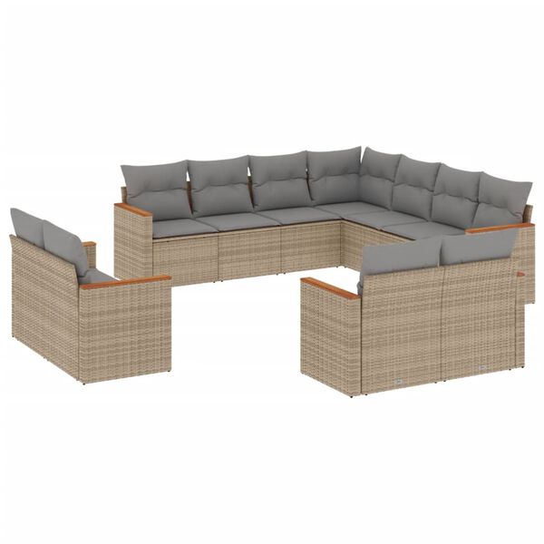 vidaXL 11 Piece Garden Sofa Set with Cushions Mix Beige Poly Rattan