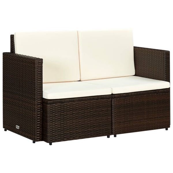 vidaXL 2 Seater Garden Sofa with Cushions Brown Poly Rattan