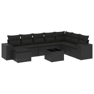vidaXL 9 Piece Garden Sofa Set with Cushions Black Poly Rattan