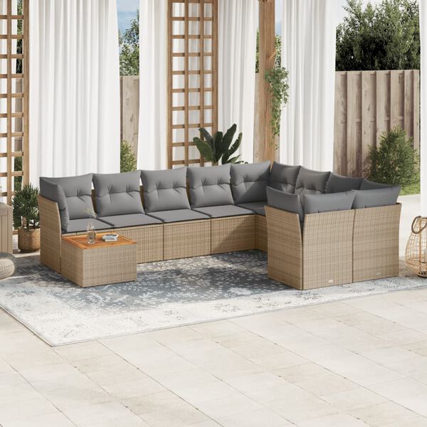 vidaXL 10 Piece Garden Sofa Set with Cushions Beige Poly Rattan