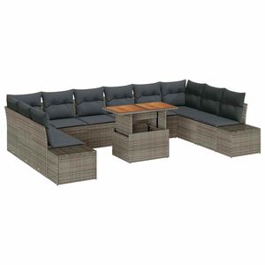vidaXL Garden Sofa Set with Storage 11 pcs Grey Poly rattan