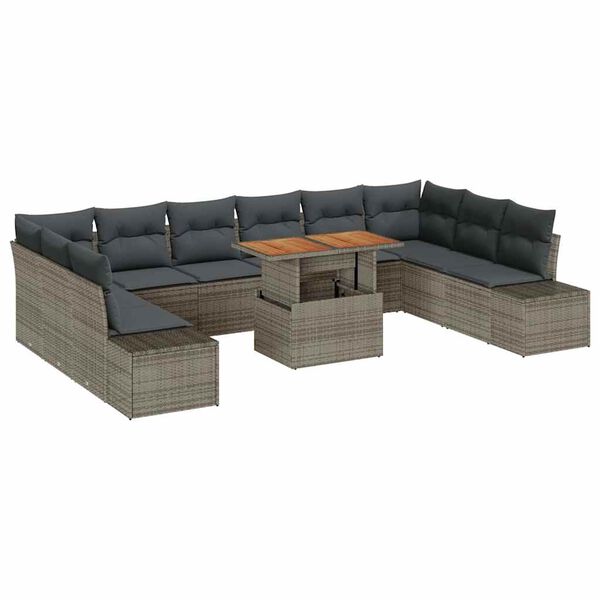 vidaXL Garden Sofa Set with Storage 11 pcs Grey Poly rattan