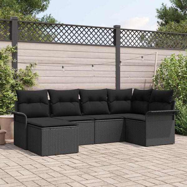 vidaXL Garden Sofa Set with Storage 6 pcs Black Poly Rattan