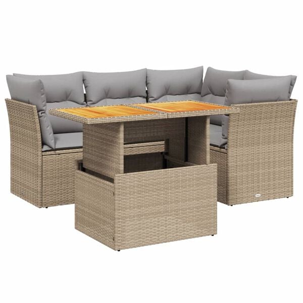 vidaXL 5 Piece Garden Sofa Set with Cushions Beige Poly Rattan