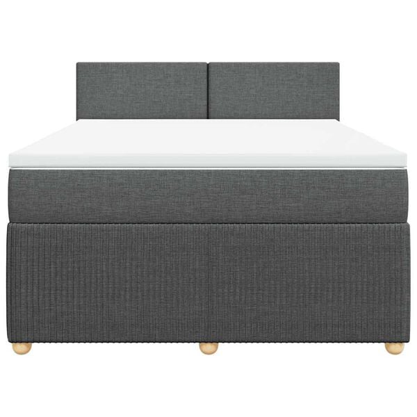 vidaXL Box Spring Bed with Mattress Dark Grey Queen Fabric