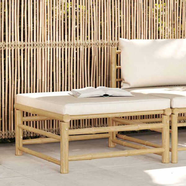 vidaXL Garden Footrest with Cream White Cushion Bamboo