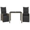 vidaXL 3 Piece Garden Bistro Set with Cushions Grey Poly Rattan