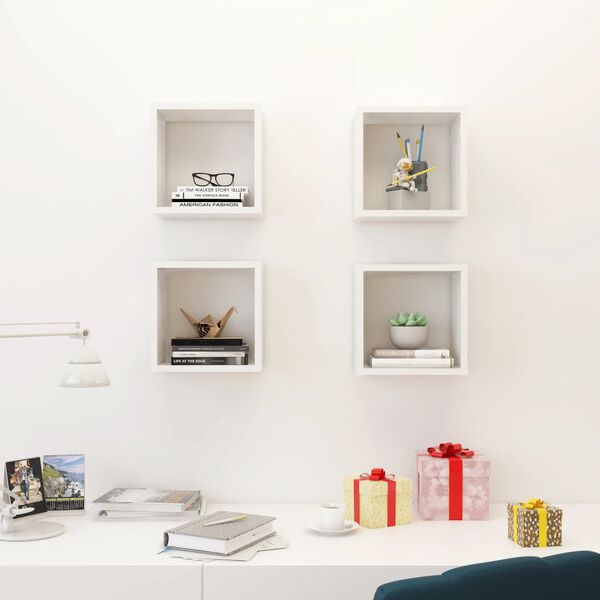 vidaXL Wall Cube Shelves 4 pcs High Gloss White 26x15x26 cm
