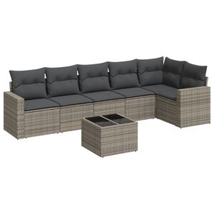 vidaXL 7 Piece Garden Sofa Set with Cushions Grey Poly Rattan