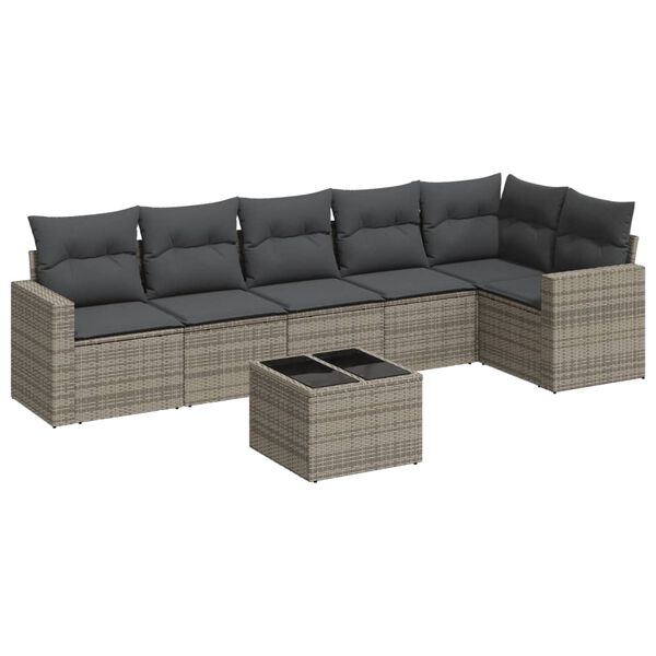 vidaXL 7 Piece Garden Sofa Set with Cushions Grey Poly Rattan