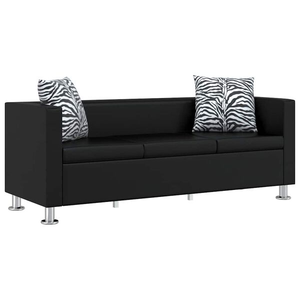 vidaXL Sofa 3-Seater Artificial Leather Black