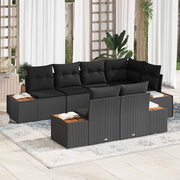 vidaXL Garden Sofa Set with Cushion 7 pcs Black Poly Rattan