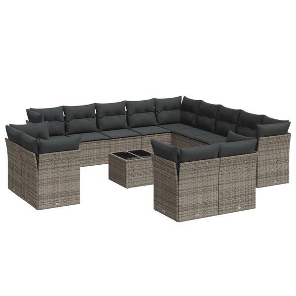 vidaXL 14 Piece Garden Sofa Set with Cushions Grey Poly Rattan