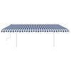 vidaXL Manual Retractable Awning with Posts 5x3 m Blue and White