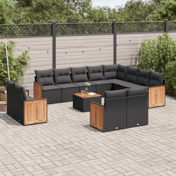 vidaXL 13 Piece Garden Sofa Set with Cushions Black Poly Rattan