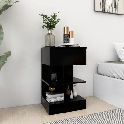 vidaXL Bedside Cabinet Black 40x35x65 cm Engineered Wood