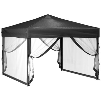 vidaXL Folding Party Tent with Sidewalls Anthracite 3x3 m