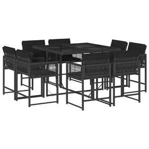 vidaXL 9 Piece Garden Dining Set with Cushions Black Poly Rattan