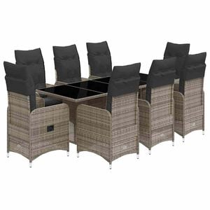 vidaXL 9 Piece Garden Bistro Set with Cushions Grey Poly Rattan
