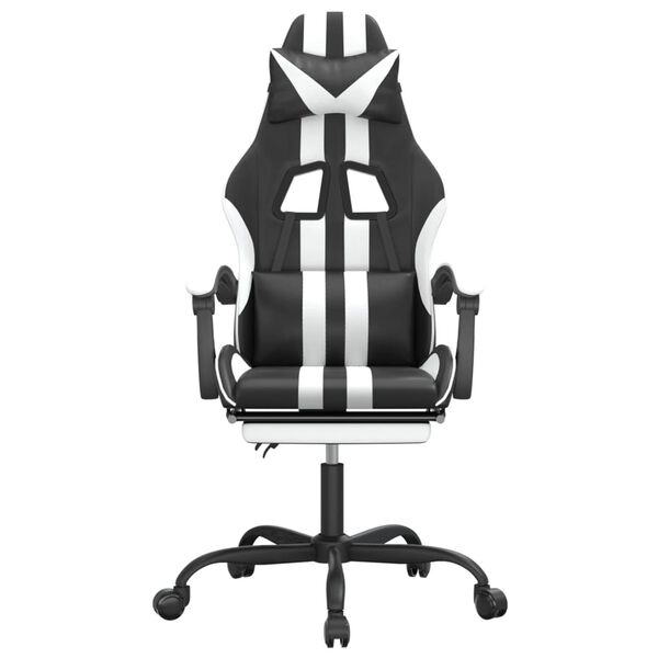 vidaXL Gaming Chair with Footrest Black and White Faux Leather