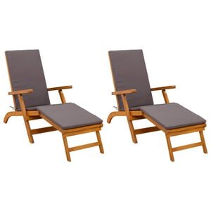 vidaXL Reclining and Folding Sunlounger 2 pcs Solid Acacia Wood Grey