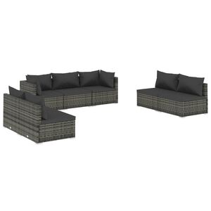 vidaXL 7 Piece Garden Lounge Set with Cushions Poly Rattan Grey