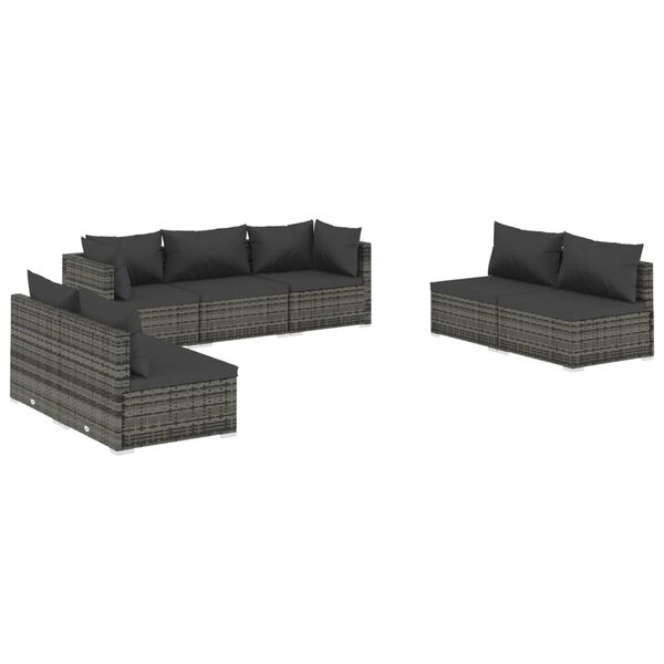 vidaXL 7 Piece Garden Lounge Set with Cushions Poly Rattan Grey