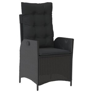 vidaXL Reclining Garden Chair with Cushions Black Poly Rattan
