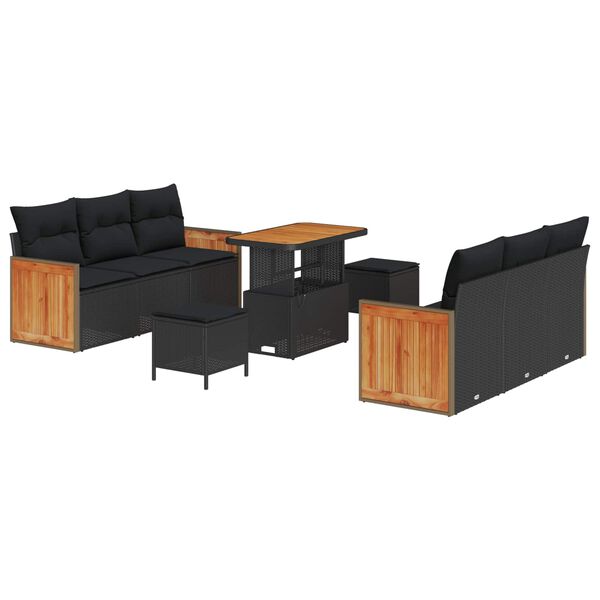 vidaXL Garden Sofa Set 9 pcs Black Poly Rattan and Powder-coated Steel