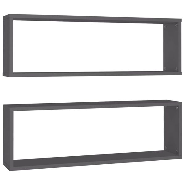 vidaXL Wall Cube Shelf 2 pcs Grey 80x15x26.5 cm Engineered Wood