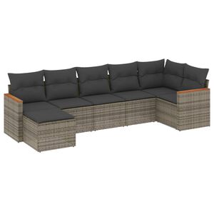 vidaXL 7 Piece Garden Sofa Set with Cushions Grey Poly Rattan