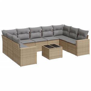 vidaXL 10 Piece Garden Sofa Set with Cushions Beige Poly Rattan