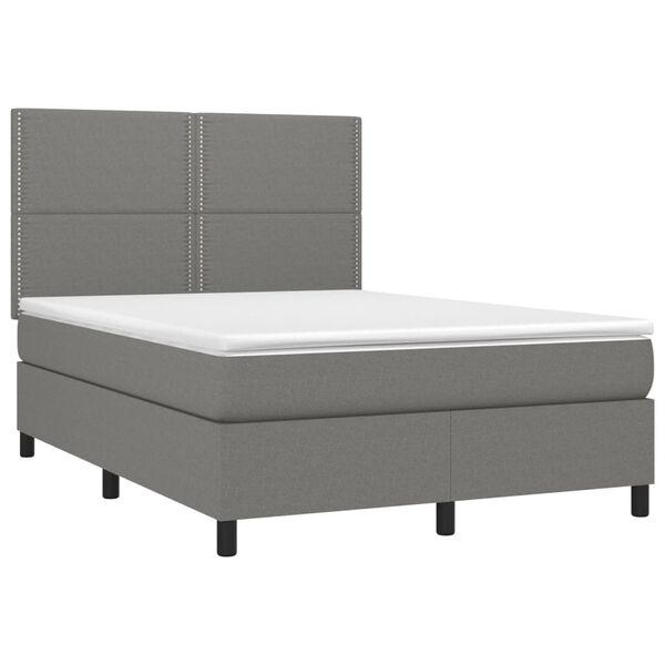 vidaXL Box Spring Bed with Mattress&LED Dark Grey 137x187 cm Double Size Fabric