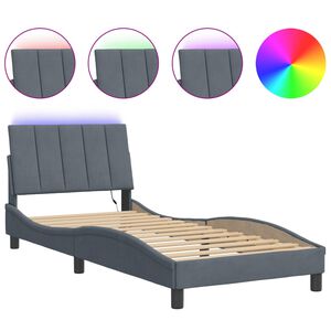 vidaXL Bed Frame with LED without Mattress "Hanko" Dark Grey 90x190 cm Velvet