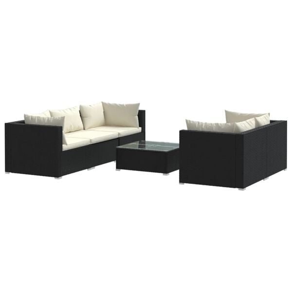 vidaXL 6 Piece Garden Lounge Set with Cushions Poly Rattan Black