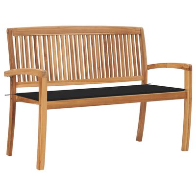 vidaXL Stacking Garden Bench with Cushion 128.5 cm Solid Teak Wood