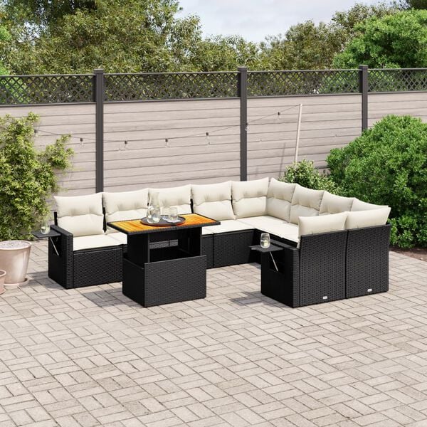 vidaXL 10 Piece Garden Sofa Set with Cushions Black Poly Rattan
