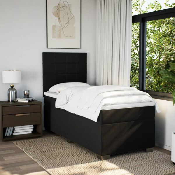vidaXL Box Spring Bed with Mattress Black King Single Fabric
