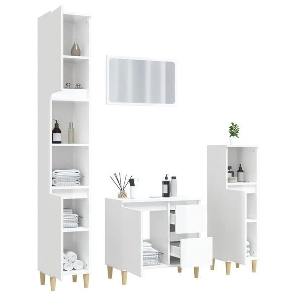 vidaXL 4 Piece Bathroom Furniture Set High Gloss White Engineered Wood
